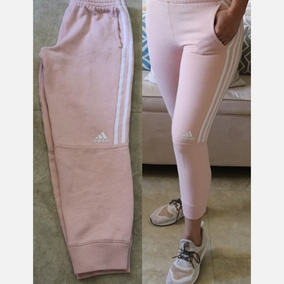 adidas Pants - Adidas 3 Stripes Crop Sweatpants - Pink